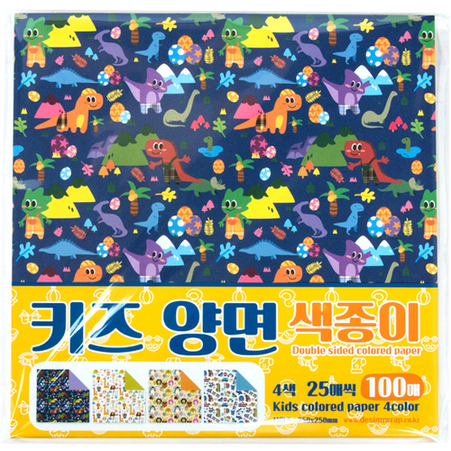 [아동무늬포장지] 15000 키즈양면색종이 4색100매 250x250mm
