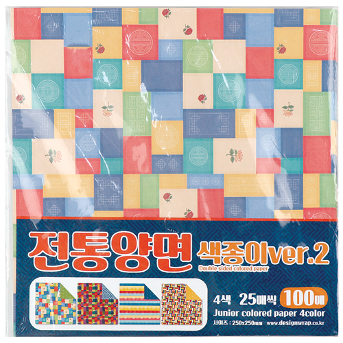 [전통무늬포장지] 15000 전통양면색종이2번 4색100매 250x250mm