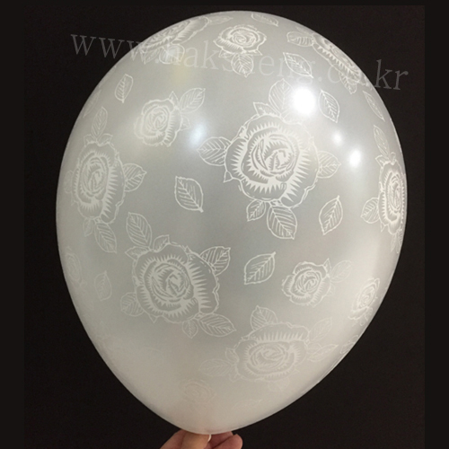 (재고한정) [12인치] 30cm펄무늬풍선/인쇄풍선 - 흰색장미무늬풍선(10개)_10개남음