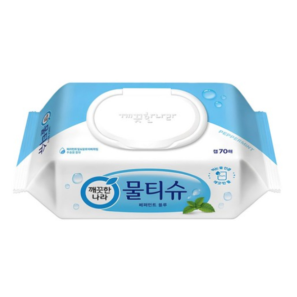 [깨끗한나라] 페퍼민트 블루 물티슈 캡형 70매