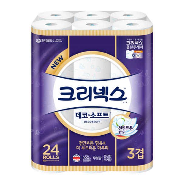 [택배불가][크리넥스] 데코앤소프트 3겹 두루마리 화장지 24롤