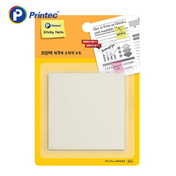 [프린텍] 포스트잇 반투명 점착 메모지 CL7676W 백색 30매 76x76mm