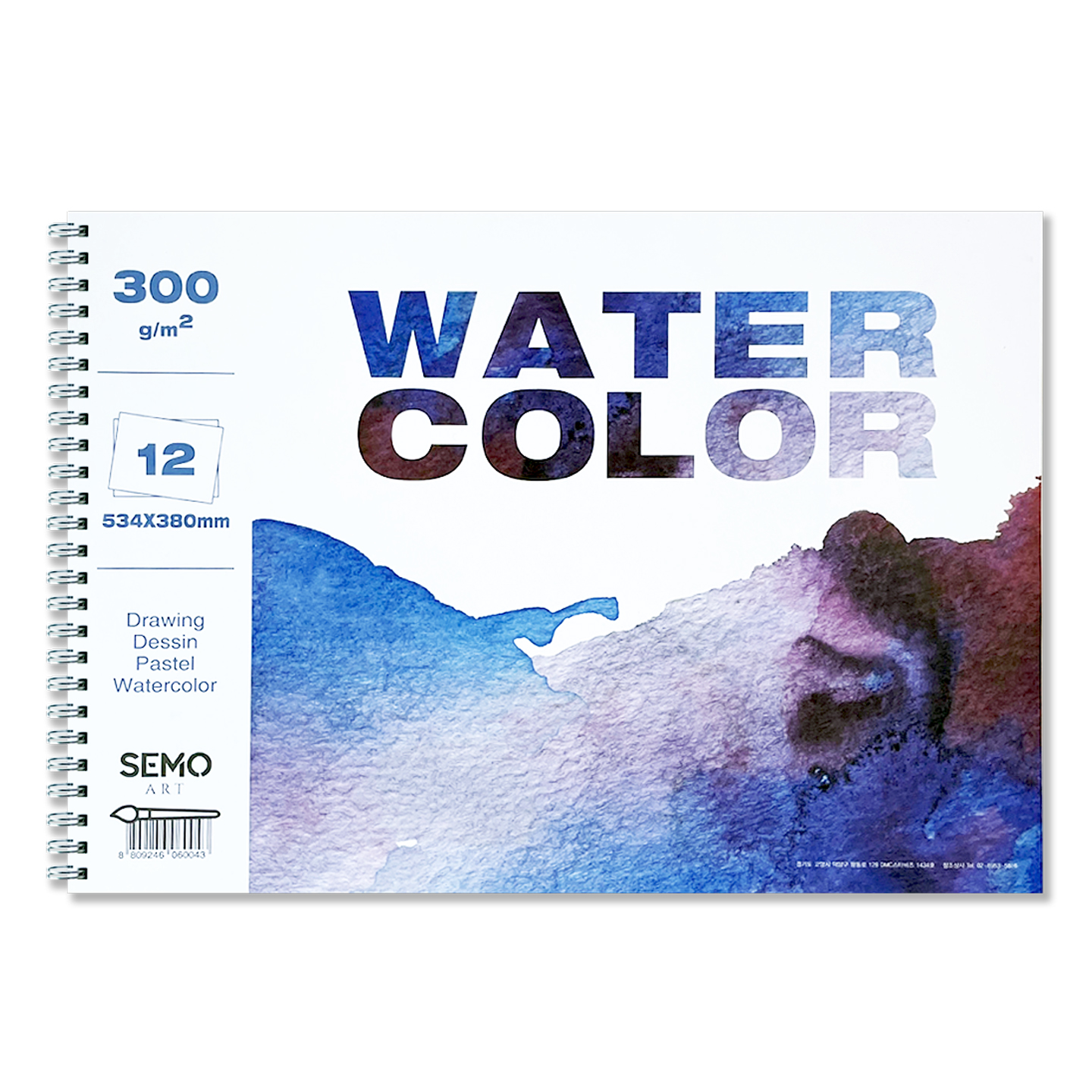 300g캔트지 전문가용 수채화스케치북 4절 (12매) 좌철