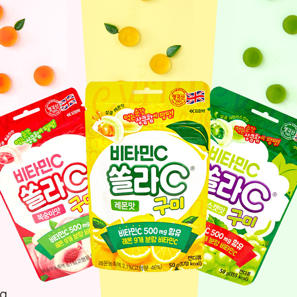 [식품/간식] 쏠라씨 구미 젤리 쏠라C 비타민 50g 샤인머스캣 레몬 복숭아