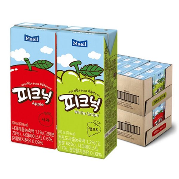 [식품/간식] 피크닉 음료수 쥬스 200ml, 24개입 청포도 사과