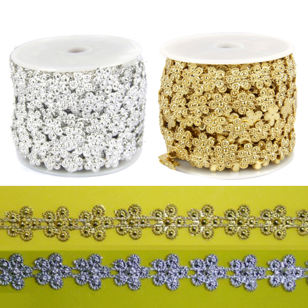 [만들기재료] 꽃줄 체인리본 국화라인 13mm [금색,은색]