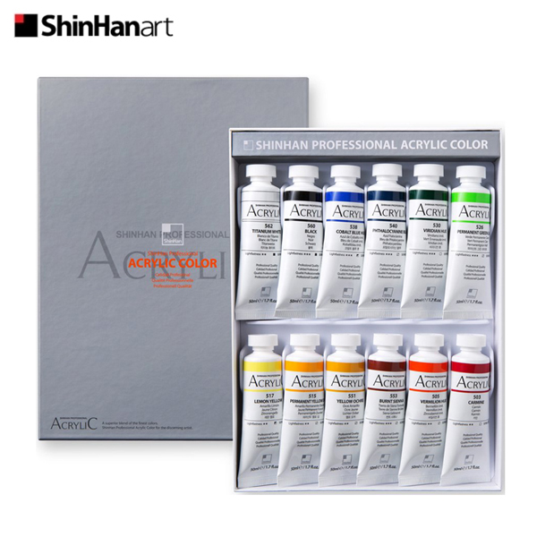 [신한] 전문가용 아크릴칼라 아크릴물감 12색 A, 50ml
